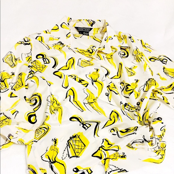 💋RARE 80’s VTG•Retro Fashion Printed Silky Blouse - Picture 7 of 16